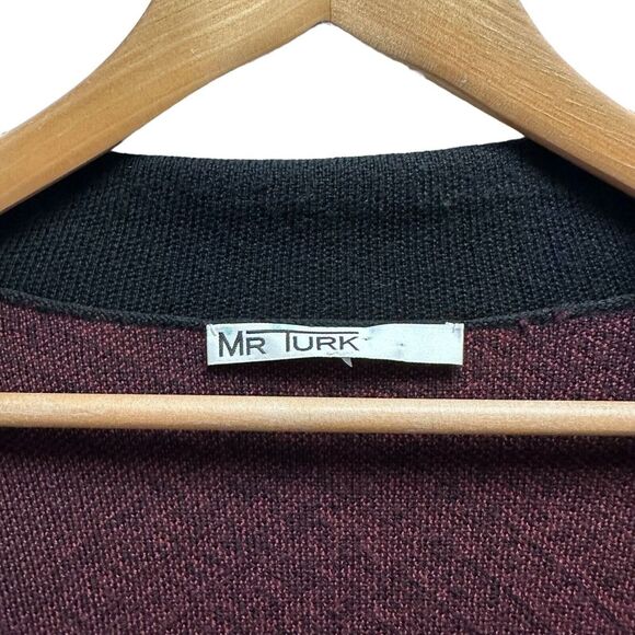 Mr. Turk Men's Size L Button Front Cardigan Sweater Wool Burgundy Red Glen Plaid - Picture 2 of 5